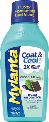 Mylanta Heartburn And Gas Relief, Liquid Antacid, Coat & Cool Formula, Mint Chocolate Flavor, 12 Fl Oz