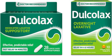 Dulcolax Fast Relief Medicated Laxative Suppositories, Rectal Use Only, Bisacodyl, 10 Mg, 28 Ct Overnight Relief Laxative For Gentle Constipation Relief, Bisacodyl 5 Mg Tablets, 10 Ct