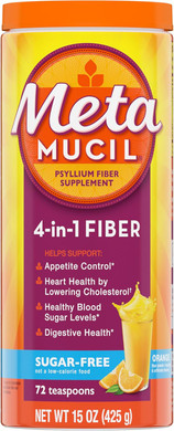 Metamucil 4-In-1 Daily Fiber Supplement Powder, Psyllium Husk Powder For Digestive Health, Sugar-Free, Orange, Naturally Sourced Psyllium Husk Powder, 72 Teaspoons