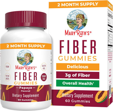 Maryruth Organics Fiber Gummies For Adults | 2 Month Supply | Sugar Free | Soluble Fiber Supplement | Gut Health & Digestion Support | 3G Fiber Per Gummy | Vegan | 60 Count