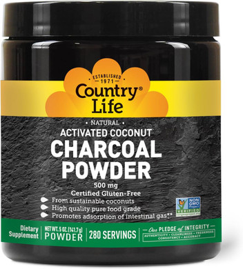 Country Life Activated Coconut Charcoal Powder 500Mg  Natural Activated Charcoal For Digestive Health, Gas & Bloating Relief, Diy Uses - Non-Gmo, Gluten-Free, Vegan, 5Oz Powder
