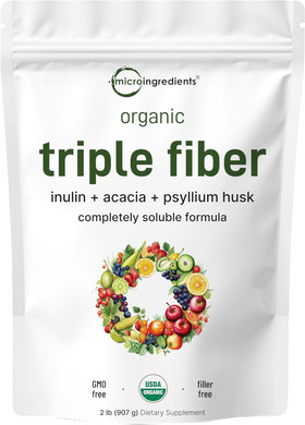 Micro Ingredients Organic Inulin Fiber Powder, 2Lb | Natural Prebiotic To Support Digestive & Gut Health | Soluble, Easily Digestible | Unflavored, Vegan