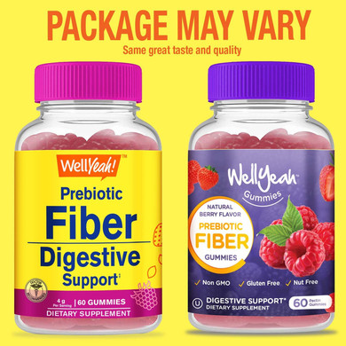 Prebiotic Fiber Gummies (2 Pack)- Digestive System Support, Doctor Recommended, Can Help For Constipation - Vegan Friendly And Gluten-Free, Gmo Free - Yummy Berry Flavors - 60 Gummies