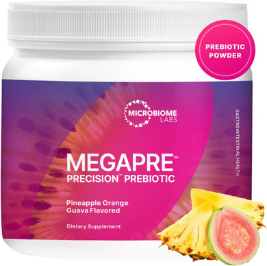 Microbiome Labs Megapre Prebiotic Fiber Powder For Women, Men & Kids - Pineapple Orange Guava Prebiotic Fiber Supplement Powder With Clinically Tested Oligosaccharides For Microbial Support (5.5 Oz)