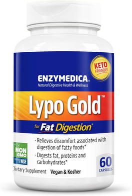 Enzymedica Lypo Gold, Digestive Enzymes For Fat Digestion, Offers Fast Acting Gas & Bloating Relief, 60 Count