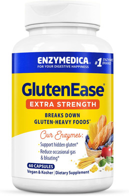 Enzymedica, Glutenease Extra Strength, Maximum Potency Digestive Enzymes, Supports Gluten & Casein Intolerance, 60 Count