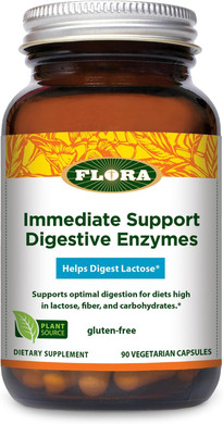 Flora - Immediate Support Digestive Enzymes - Supports Lactose Digestion, Bloating, Heartburn & Gas - Contains 7 Enzymes - Gluten-Free - 90 Vegetarian Capsules
