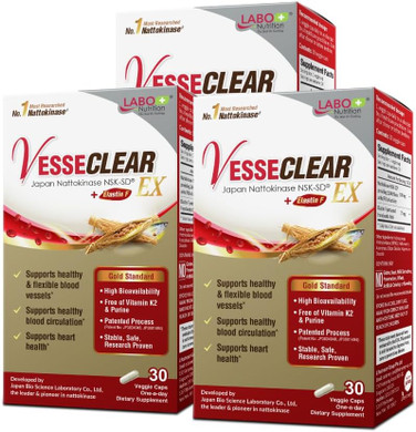 Labo Nutrition Vesseclear Ex: Nattokinase Nsk-Sd+Elastin F For Clean & Flexible Blood Vessel. Japan'S Most Clinically Studied, Functional Dose, Acid-Resistant/Delayed Release Capsules, 90 Count