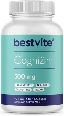 Bestvite Cognizin 500Mg (180 Vegetarian Capsules) (60X3) - Clinically Studied Premium Choline Nootropic - No Stearates - Vegan - Non Gmo - Gluten Free - Brain Supplements For Memory And Focus