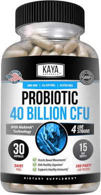 Kaya Naturals Probiotic 40 Billion Cfu - Probiotics For Women, Probiotics For Men And Adults, Natural - Gut Health & Immune Support Supplement - Promotes Digestive Health - 30 Count