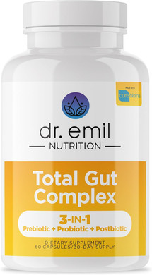 Dr. Emil Nutrition Total Gut Health Complex - Prebiotic + Probiotic + Postbiotic Gut Health Supplements For Women And Men - Probiotics For Digestive Health & Gut Health, 120 Capsules