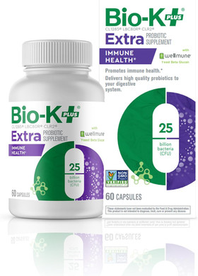 Bio K+ Vegan Probiotics For Immune Health, With Wellmune  Probiotic Supplement To Support Immunity, Maintains Digestive Health, Delayed Release Technology, Gluten Free, 25 Billion Cfu  60 Capsules