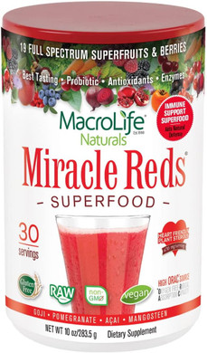 Macrolife Naturals Miracle Reds Superfood Supplement Powder Antioxidants Polyphenols Enzymes Probiotics - Raw Non-Gmo Organic Vegan Gluten & Dairy Free (30 Servings)