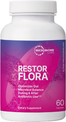 Microbiome Labs Restorflora Probiotics For Digestive Health - Gut Health Supplements With Dual Action Probiotics For Women, Men & Kids 5+ - Support Bowel Regularity & Immune Function (60 Capsules)