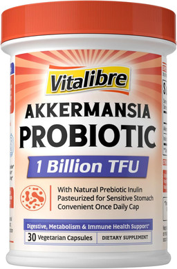 Akkermansia Muciniphila Probiotic 1 Billion Tfu, W/Natural Prebiotic Inulin, Naturally Increases Glp-1, Healthy Digestion & Metabolism, Probiotic Supplement For Women & Men, 30 Capsules