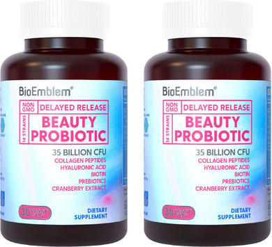 Bioemblem Beauty Probiotics For Women, 35 Billion Cfu 14 Strains With Biotin, Collagen, Prebiotics For Digestive Health, Hair Skin And Nails, Vaginal Probiotics Supplement, Shelf Stable, 90 Caps