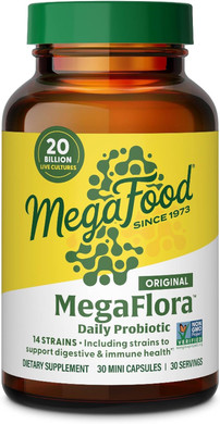 Megafood Megaflora Probiotic - Probiotics For Women Digestive Health - Immune Support Supplement - 20 Billion Cfu - 14 Strains - Non-Gmo - Vegetarian - 30 Mini Capsules (30 Servings)