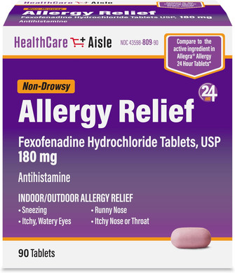Healthcareaisle Allergy Relief - Fexofenadine Hydrochloride Tablets Usp, 180 Mg - 180 Tablets - Allergy Medication, Non-Drowsy 24-Hour Relief