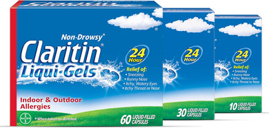 Claritin Allergy Medicine For Adults, 24-Hour Non-Drowsy Loratadine 10Mg Liqui-Gels, Antihistamine, 1X10, 1X30, 1X60, 100 Total Liqui-Gels