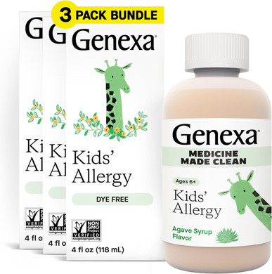 Genexa Kids Allergy Medicine | Clean Allergy Relief For Children | Treats Runny Nose, Sneezing & Itching | Vegan & Non-Gmo | 12.5Mg Diphenhydramine Hcl 4 Fl Oz | Organic Agave Syrup Flavor | Ages 6+