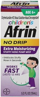 Afrin Childrens, Extra Moisturizing Stuffy Kids Nasal Spray Pump Mist, Up To 12 Hour Nasal Congestion Relief For Cold Or Allergy Symptoms, For Children Ages 6 & Up, 15 Ml