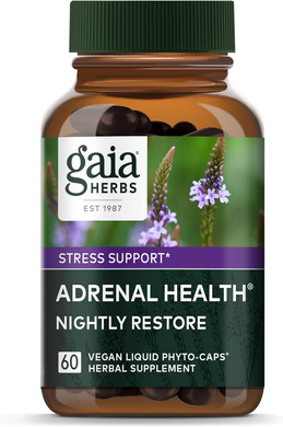 Gaia Herbs Adrenal Health Nightly Restore - Herbal Supplement With Ashwagandha, Magnolia Bark, Cordyceps, Lemon Balm & More - 120 Vegan Liquid Phyto-Capsules (60 Servings)