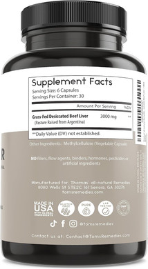 Thomas' All-Natural Remedies Grassfed Beef Liver Supplement, 3000Mg Liver Support Supplement, Pasture Raised In Argentina, Non-Gmo & Hormone Free (180 Caps)