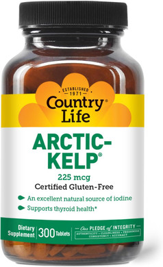 Country Life Arctic-Kelp  Natural Iodine Supplement For Thyroid And Immune Support  Vegan, Gluten-Free, 225 Mcg  Ideal For Thyroid Health, Hypothyroidism, And Adrenal Support, 300 Tablets