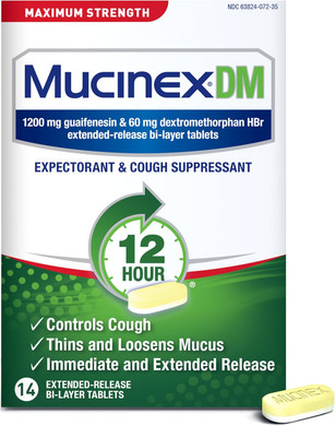 Cough Suppressant And Expectorant, Mucinex Dm Maximum Strength 12 Hour Tablets, 14Ct, 1200 Mg Guaifenesin, Relieves Chest Congestion, Quiets Wet And Dry Cough, #1 Doctor Recommended Otc Expectorant