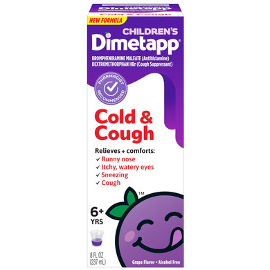 ChildrenS Dimetapp Cold & Cough Medicine, Antihistamine, Runny Nose, Sneezing, Itchy, Watery Eyes, Grape Flavor, Alcohol & Phenylephrine-Free, 8 Fl Oz