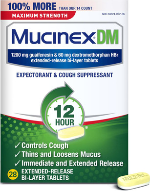 Cough Suppressant And Expectorant, Mucinex Dm Maximum Strength 12 Hour Tablets, 7Ct, 1200 Mg Guaifenesin, Relieves Chest Congestion, Quiets Wet And Dry Cough, #1 Doctor Recommended Otc Expectorant