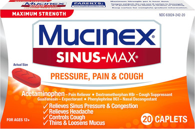 Maximum Strength Mucinex Sinus-Max Pressure, Pain & Cough Caplets, 20 Ct