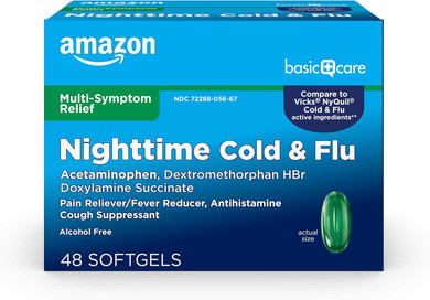Amazon Basic Care Nighttime Cold & Flu, 24 Softgels