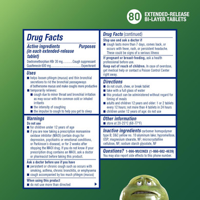 Mucinex Dm 12Hr Chest Congestion & Cough Medicine For Adults, Cold And Cough Medicine For Excess Mucus Relief, 600 Mg Guaifenesin & 30 Mg Dextromethorphan Hbr, 80 Bi-Layer Tablets