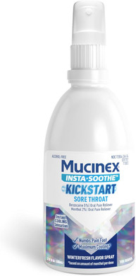 Mucinex Instasoothe Kickstart Sore Throat Relief, Throat Numbing Spray Starts To Work On Contact, Sore Throat Pain Medicine, Relieves Oral Pain, 3.8 Fl Oz
