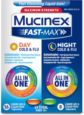 Mucinex Fast-Max Liquid Gels For Day/Night Cold And Flu, 24 Count