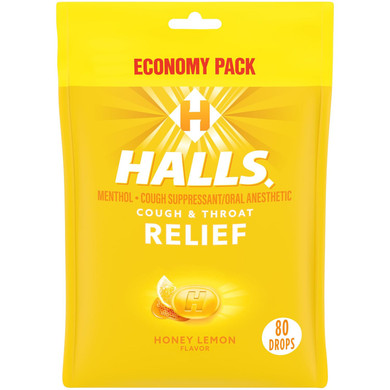 Halls Relief Honey Lemon Cough Drops, 30 Drops