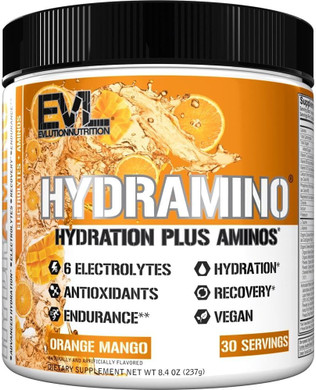 Evlution Nutrition Hydramino Complete Hydration Multiplier, All 6 Electrolytes, Vitamin C & B, Fluid Boosting Aminos, Coconut Water, Endurance, Recovery, Antioxidants, 30 Serve, Fruit Punch
