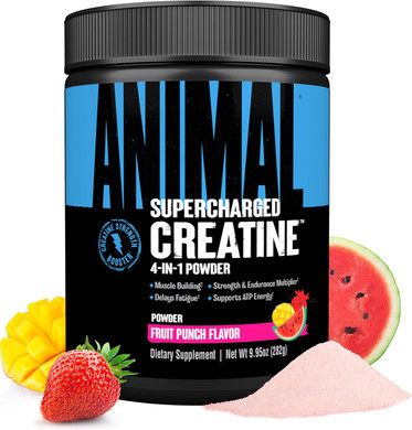 Animal Supercharged Creatine Powder - Flavored Creatine Monohydrate Enhanced With Betaine Anhydrous, Purpleforce & Senactiv, Strength, Endurance, Muscle Recovery For Men And Women  Fruit Punch, 300G