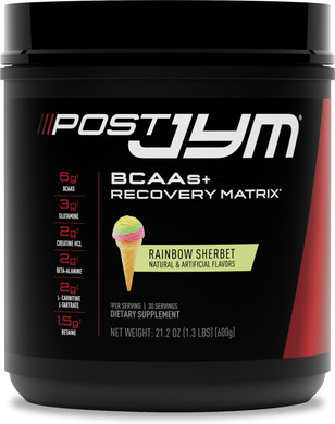 Jym Supplement Science Post Jym Active Matrix Rainbow Sherbet Amino Recovery Powder Pure Creatine Hcl, BcaaS, Glutamine, Carnitine, Betaine, Taurine For Strength, Repair, Performance 30 Servings