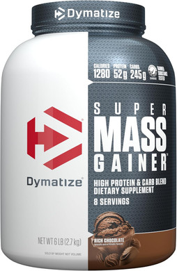 Dymatize Super Mass Gainer Protein Powder, Rich Chocolate, 52G Protein, 1G Creatine, 1280 Calories, 10.7G Bcaas, 245G Carbs, Contains Whey Protein Powder, Isolate, And Casein (8 Servings)