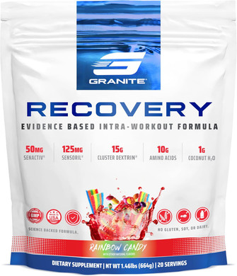Granite Nutrition Recovery - Premium Intra-Workout Drink With Eaas, Cluster Dextrin, Sensoril & Senactiv For Athletic Performance And Lean Muscle Gains - Rainbow Candy Flavor (20 Servings)