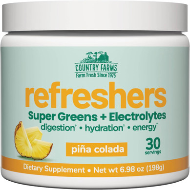 Country Farms Refreshers, Super Greens And Electrolytes, Essential Minerals And Superfoods, Hydration Support, Promotes Natural Energy, With Fiber, Tropical Mango, 30 Servings