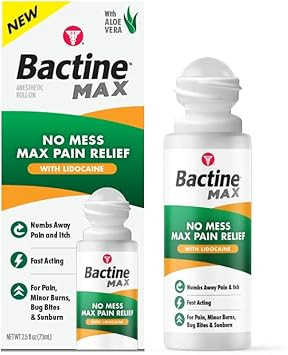 Bactine Max No-Mess Roller Ball With 4% Lidocaine - Pain + Itch Relief From Poison Ivy, Bug Bites, & Sunburn - 2.5 Oz