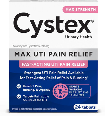 Cystex Maximum Strength Uti Pain Relief Tablets  99.5Mg Phenazopyridine Hcl For Fast Relief Of Burning & Bladder Discomfort  Hsa/Fsa Eligible, (24 Count)
