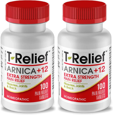 T-Relief Extra Strength Pain Relief Arnica +12 Natural Relieving Actives For Back Pain Joint Soreness Muscle Aches & Stiffness, Whole Body Fast-Acting Relief For Women & Men - 100 Tablets