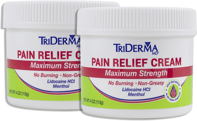 Triderma Pain Relief Cream Maximum Strength, Fsa Eligilbe - Heel, Foot Pain, Back, Neck Pain, Arthritis, Muscle Recovery, Nerve Pain Relief - Lidocaine, Arnica, Menthol, Ap4 Aloe, 2 Oz Jar