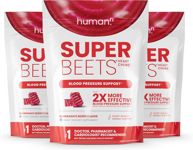 Humann Superbeets Heart Chews, Nitric Oxide And Blood Pressure Support, Grape Seed Extract & Non-Gmo Beet Root Powder Energy, Pomegranate Berry Flavor, 180 Count