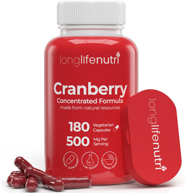 Cranberry Extract With Vitamin C & E - Pure Concentrated Formula, 500Mg Per Serving, 180 Vegetarian Capsules, Urinary Tract Health & Bladder, 6 Month Supply, Made In Usa