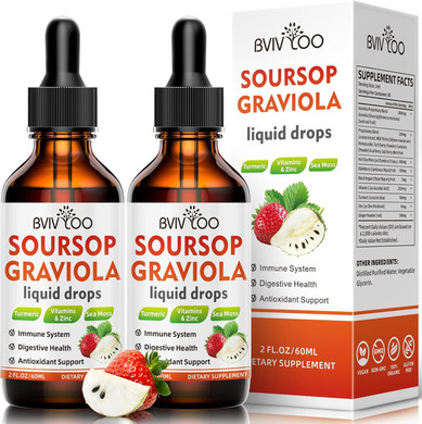 Soursop Graviola Liquid Drops - 2000Mg Pure Soursop Extract Blended With 300Mg Sea Moss & 100Mg Elderberry - Powerful Cell Support, Antioxidant-Rich, Immune-Boosting - 2 Fl Oz (60Ml) Bottle